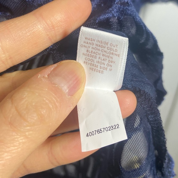 Lauren Conrad Navy Sheer Velvet Top Blouse with Bell Sleeves - Picture 8 of 13